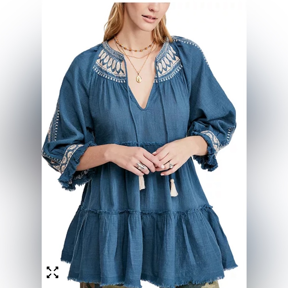Free People Blue Embroidered Mini Dress